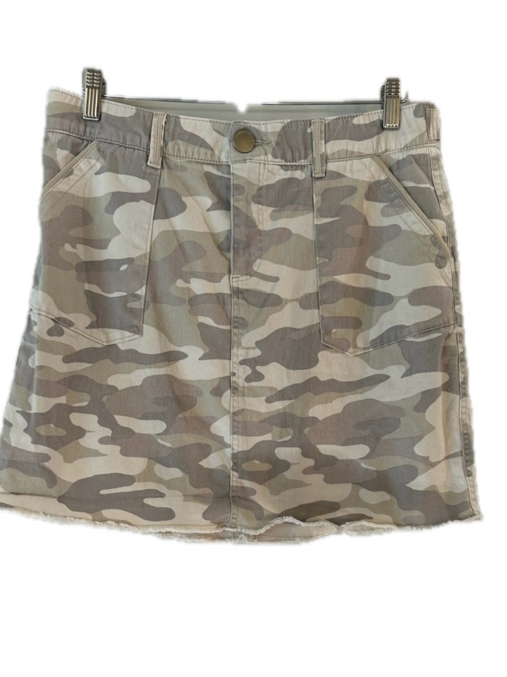 Democracy Camo Birch Cargo Skirt Ab Solution Mini Skirt Raw Hem Women’s Size 10